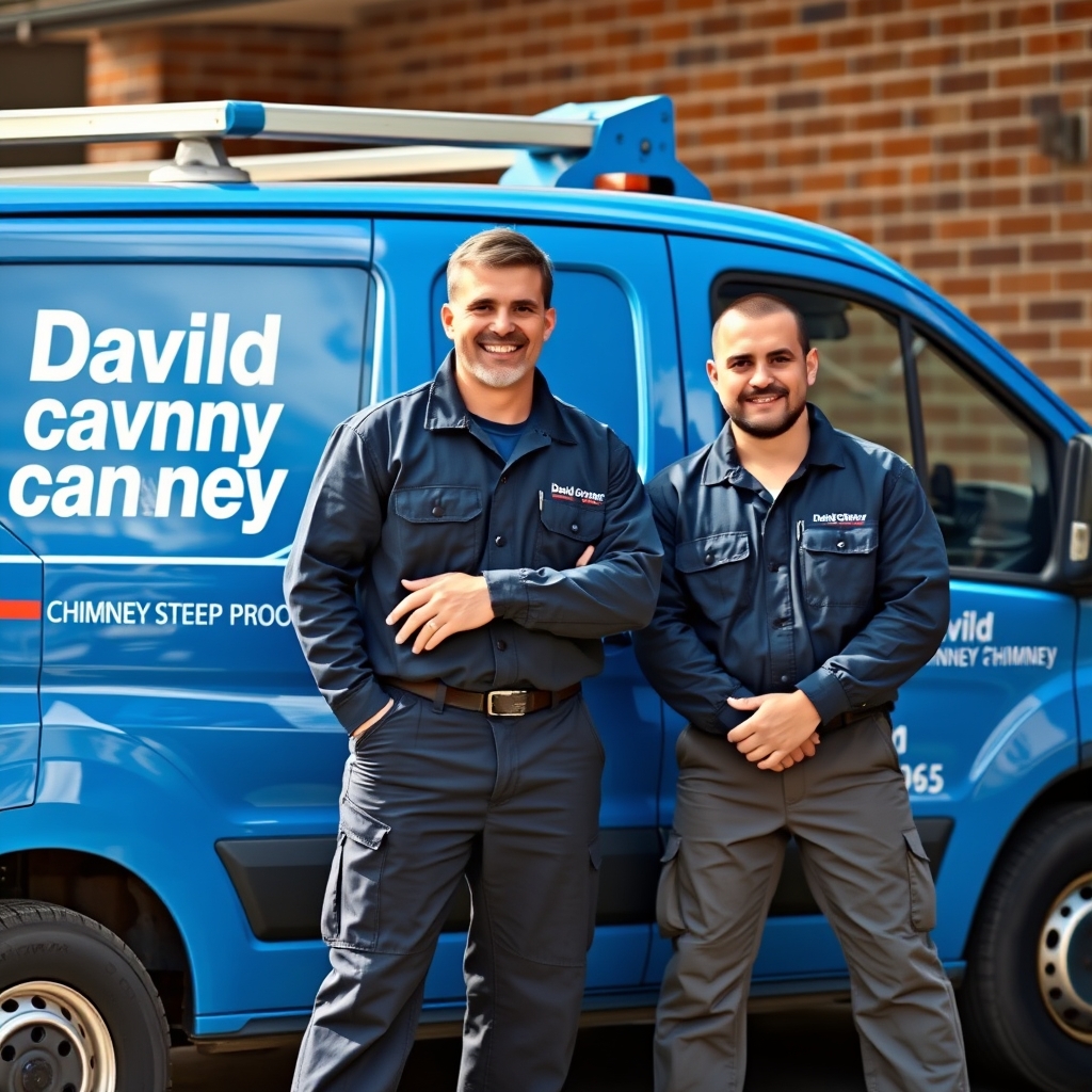 David Chimney — professional Chimney Sweep in Lynnwood, our branded team and work van — Chimney Sweep near me